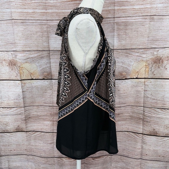 1. State Black and Cream Medallion  Patterned Halter Blouse Size M - Picture 3 of 13